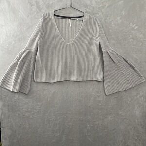 Free People Damsel Sweater XS Oversized Gray Bell Sleeve V Neck Hippie Boho